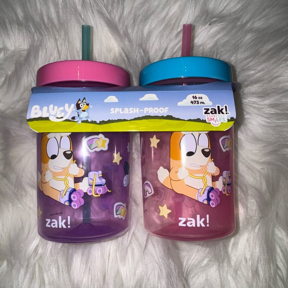 Zak! Kids Bluey Cup Set of 2- Pink & blue Lids